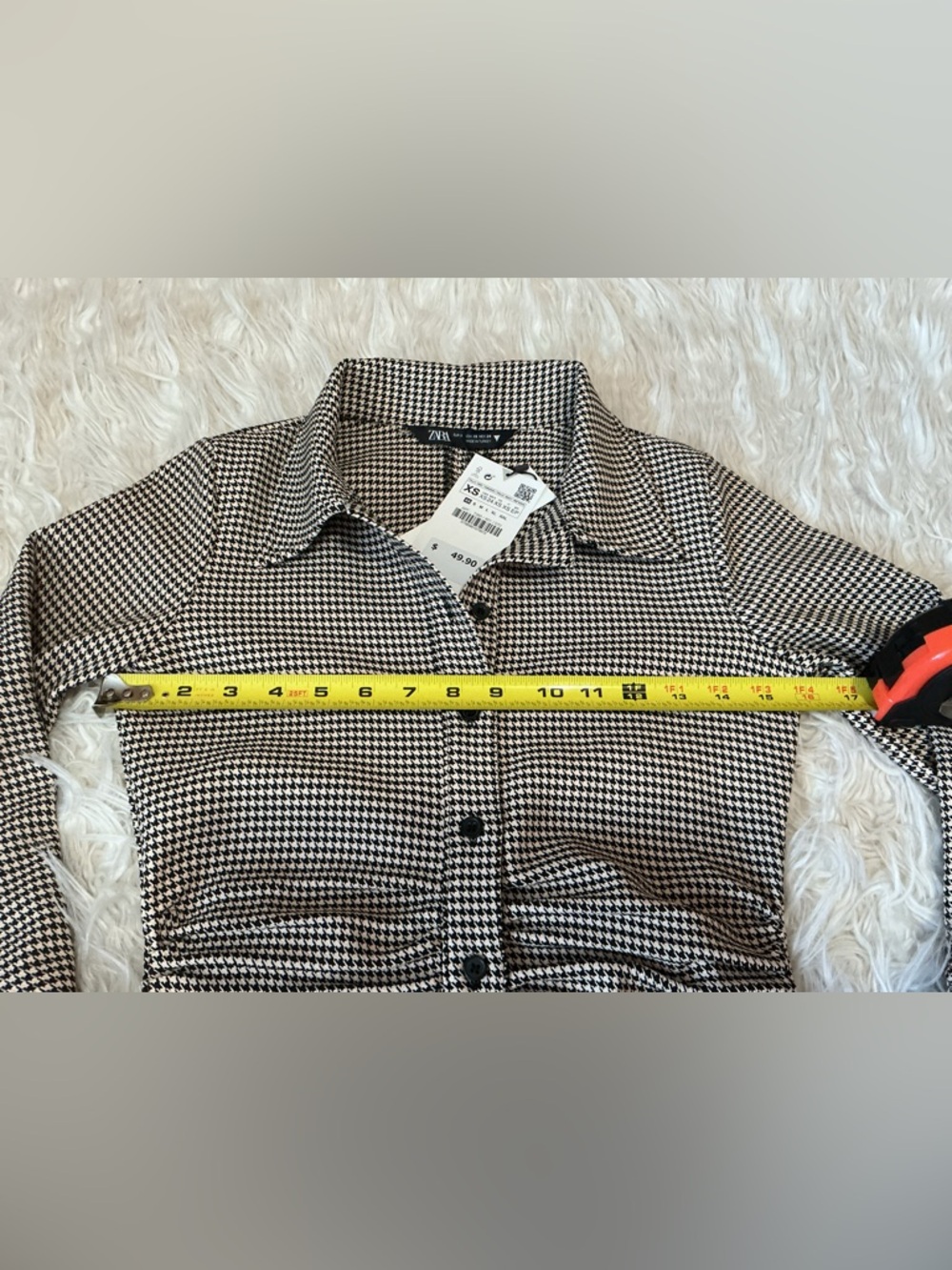 Zara Black and White Houndstooth Long-Sleeve Shirt Dress - Picture 4 of 6